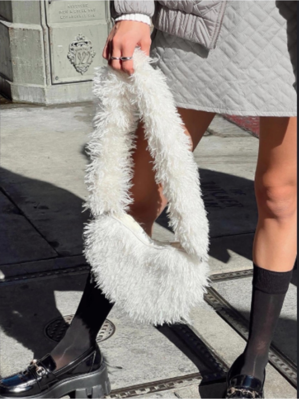 Princess Polly Daniela Faux Fur Crescent Shoulder Bag - White